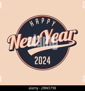 Joyeuse année 2024 emblème de modèle de style rétro créatif. Illustration vectorielle Illustration de Vecteur