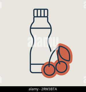 Bouteille de yaourt buvable avec icône vecteur de cerise aromatique. Enseigne de produits laitiers. Symbole graphique pour la conception de sites Web et d'applications de cuisine, logo, application, interface utilisateur Illustration de Vecteur