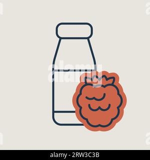 Bouteille de yaourt buvable avec l'icône vecteur framboise saveur. Enseigne de produits laitiers. Symbole graphique pour la conception de sites Web et d'applications de cuisine, logo, application, interface utilisateur Illustration de Vecteur