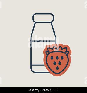 Bouteille de yaourt buvable avec icône vecteur fraise saveur. Enseigne de produits laitiers. Symbole graphique pour la conception de sites Web et d'applications de cuisine, logo, application, interface utilisateur Illustration de Vecteur