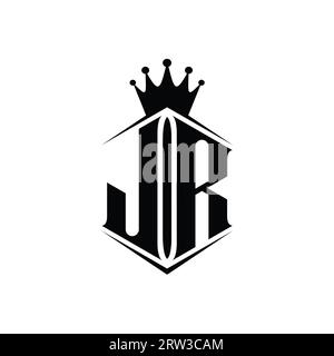 Jr Letter logo monogramme forme de bouclier hexagonal couronne avec modèle de conception de style pointu Banque D'Images