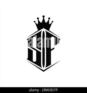 Couronne de forme de bouclier hexagonal monogramme de logo SF avec modèle de conception de style pointu Banque D'Images