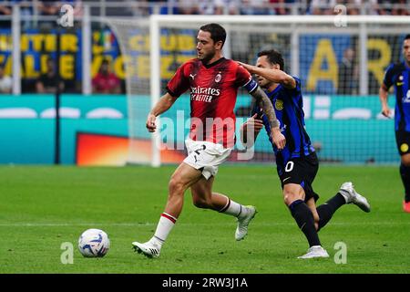 Milan, Italie. 16 septembre 2023. Davide Calabria (AC Milan) lors du championnat italien Serie A match de football entre le FC Internazionale et l'AC Milan le 16 septembre 2023 au stade Giuseppe Meazza de Milan, Italie - photo Morgese-Rossini/DPPI crédit : DPPI Media/Alamy Live News Banque D'Images