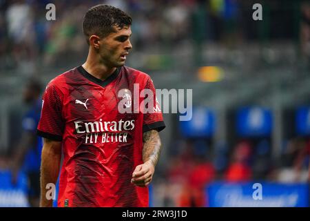 Milan, Italie. 16 septembre 2023. Christian Pulisic (AC Milan) lors du championnat italien Serie A match de football entre le FC Internazionale et l'AC Milan le 16 septembre 2023 au stade Giuseppe Meazza de Milan, Italie - photo Morgese-Rossini/DPPI crédit : DPPI Media/Alamy Live News Banque D'Images