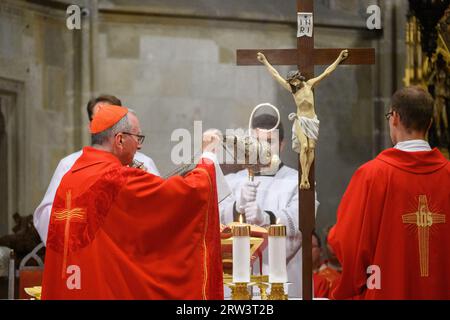 Cardinal Pietro Parolin célébrant la Sainte Messe à l'occasion de la fête de l'exaltation de la Sainte Croix dans la cathédrale Saint-Martin de Bratislava, Slovaquie. Banque D'Images