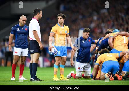 Paris, France. 14 septembre 2023. Santiago Arata lors de la coupe du monde de rugby à XV RWC 2023, match de la poule A entre la France et l'Uruguay au Stade Pierre Mauroy le 14 septembre 2023 à Lille, France. Crédit : Victor Joly/Alamy Live News Banque D'Images