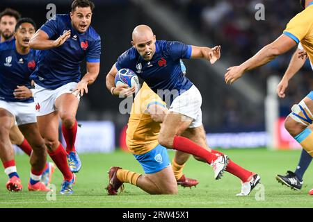 Paris, France. 14 septembre 2023. Maxime Lucu lors de la coupe du monde de rugby à XV RWC 2023, match de la poule A entre la France et l'Uruguay au Stade Pierre Mauroy le 14 septembre 2023 à Lille, France. Crédit : Victor Joly/Alamy Live News Banque D'Images