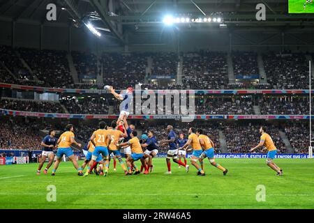 Paris, France. 14 septembre 2023. Vue d'illustration générale (ambiance) lors de la coupe du monde de rugby à XV RWC 2023, match de la poule A entre la France et l'Uruguay au Stade Pierre Mauroy le 14 septembre 2023 à Lille, France. Crédit : Victor Joly/Alamy Live News Banque D'Images