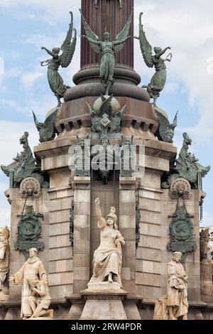 Monument du piédestal de Colomb (Mirador de Colom) à Barcelone, Catalogne, Espagne Banque D'Images