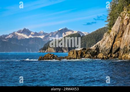 Paysage côtier, Kenai Fjords National Park, Alaska Banque D'Images