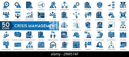 Icônes de ligne de gestion de crise. Pour la conception de site Web marketing analyse de risque, plan d'investissement, décision de gestion. Illustration de Vecteur