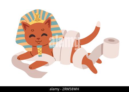 Chat Halloween. Chaton rouge en costume de momie. Joyeuse illustration de costume d'halloween. Illustration de Vecteur