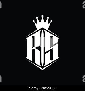 Couronne en forme de bouclier hexagonal monogramme avec logo RS avec modèle de design pointu Banque D'Images