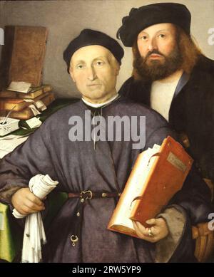 Giovanni Agostino della Torre et son fils, Niccolo du peintre italien Lorenzo Lotto à la National Gallery, Londres, Royaume-Uni Banque D'Images