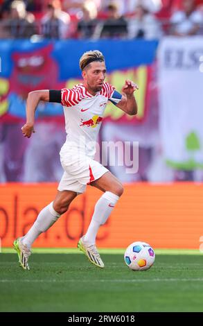 16 septembre 2023, Saxe, Leipzig : football : Bundesliga, Journée 4, RB Leipzig - FC Augsburg à la Red Bull Arena. Joueur de Leipzig Kevin Kampl sur le ballon. Photo : Jan Woitas/dpa - NOTE IMPORTANTE : conformément aux exigences de la DFL Deutsche Fußball Liga et de la DFB Deutscher Fußball-Bund, il est interdit d'utiliser ou de faire utiliser des photographies prises dans le stade et/ou le match sous forme de séquences et/ou de séries de photos de type vidéo. Banque D'Images