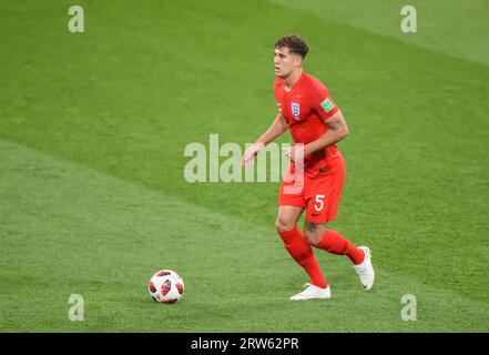 Moscou, Russie – 3 juillet 2018. Le centre-back de l'équipe nationale d'Angleterre de football John Stones en action lors de la coupe du monde 2018 ronde de 16 match Colombie vs en Banque D'Images