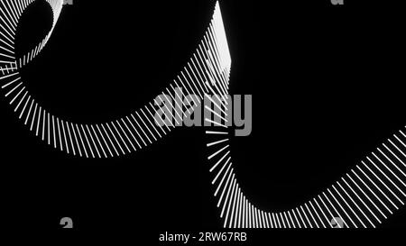 Déplacement de la ligne 3D incurvée de rayures. Conception. Bande de bandes 3D se déplace avec des plis dans l'espace. Animation de la flexion du ruban de rayures en mouvement Banque D'Images