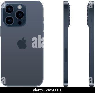 Nouveau modèle EN TITANE bleu d'Apple iPhone 15 PRO smartphone, modèle de maquette sur fond blanc - illustration vectorielle Illustration de Vecteur