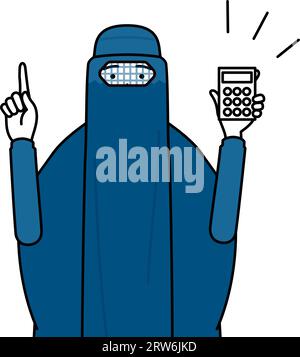 Femme musulmane en burqa tenant une calculatrice et pointant, Illustration vectorielle Illustration de Vecteur