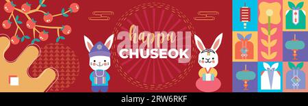 Joyeux JOUR CHUSEOK , nouvel an chinois 2024 , année du lapin , Chinois traditionnel. Illustration de Vecteur