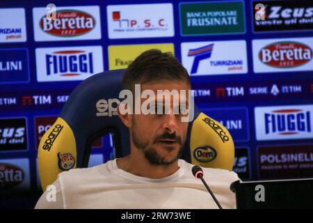 Frosinone, Italie, 17 septembre 2023, Alessio Dionisi entraîneur de Sassuolo dans la conférence de presse à la fin du match entre Frosinone et Sassuolo, Francesco Paris / Alamy Live News Banque D'Images