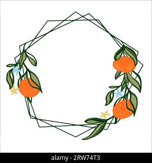 Couronne orange de géométrie de fruits d'été. Cadre d'été pour carte, étiquette ou invitation. Illustration dessinée à la main vectorielle isoler sur fond blanc Illustration de Vecteur