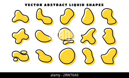 Esquissez des formes de blob, des éléments abstraits ronds fluides ou liquides. De l'eau de tache simple noire et jaune se forme. Illustration vectorielle plate. Illustration de Vecteur