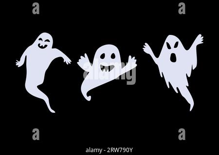 ensemble de 3 fantômes effrayants sur fond sombre Illustration de Vecteur