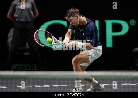 Manchester, Royaume-Uni. 17 septembre 2023. Cameron Norrie (GBR) en action contre Ugo Humbert (FRA) lors du match de coupe Davis Grande-Bretagne vs France à Manchester AO Arena, Manchester, Royaume-Uni, le 17 septembre 2023 (photo de Conor Molloy/News Images) à Manchester, Royaume-Uni le 9/17/2023. (Photo de Conor Molloy/News Images/Sipa USA) crédit : SIPA USA/Alamy Live News Banque D'Images