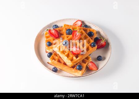Gaufres belges pour le petit déjeuner. Concept de nourriture de dessert. Banque D'Images