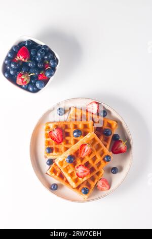 Gaufres belges pour le petit déjeuner. Concept de nourriture de dessert. Banque D'Images