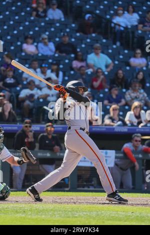 16 2023 septembre : le joueur de base LaMonte Wade jr. De San Francisco. (31) frappe un homer pendant le match avec San Francisco Giants et Colorado Rockies qui a eu lieu à Coors Field à Denver Co. David Seelig/Cal Sport Medi(image de crédit : â© David Seelig / Cal Sport Media/Cal Sport Media) (image de crédit : © David Seelig / Cal Sport Media/Cal Sport Media) Banque D'Images