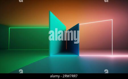 Concept de fond néon lumière néon grunge arrière-plan 3D salle de rendu. Photo de haute qualité Banque D'Images