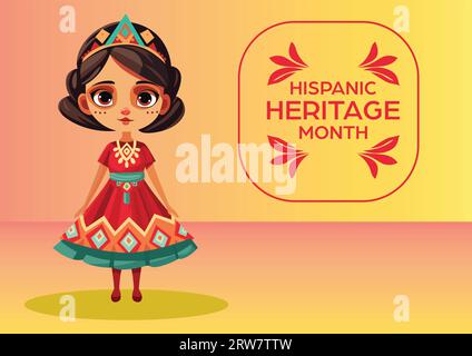 Carte postale vibrante représentant une jolie fille en costume hispanique pour célébrer le mois du patrimoine hispanique Illustration de Vecteur