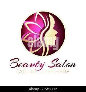 Salon de beauté logo Design Gold sur fond rose vif Illustration de Vecteur