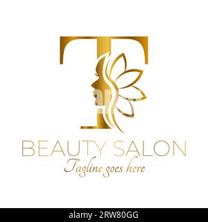 Gold T Letter initial Beauty logo Design Illustration de Vecteur