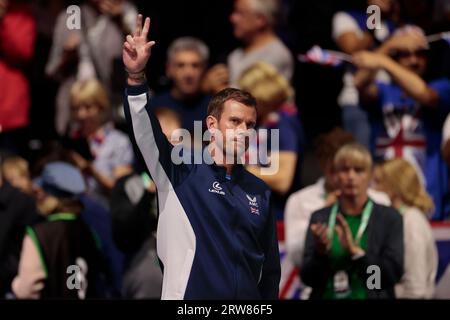 Leon Smith (GBR ) entraîneur-chef présenté à la foule lors du match de coupe Davis Grande-Bretagne vs France à Manchester AO Arena, Manchester, Royaume-Uni, le 17 septembre 2023 (photo de Conor Molloy/News Images) Banque D'Images