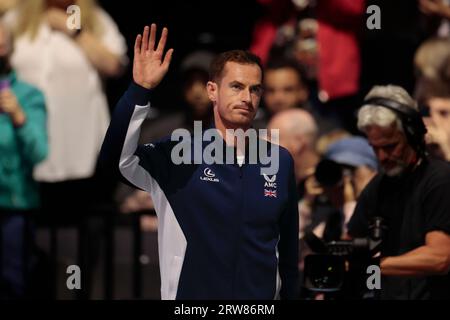 Manchester, Royaume-Uni. 17 septembre 2023. Andy Murray (GBR) présenté à la foule lors du match de coupe Davis Grande-Bretagne vs France à Manchester AO Arena, Manchester, Royaume-Uni, le 17 septembre 2023 (photo de Conor Molloy/News Images) à Manchester, Royaume-Uni le 9/17/2023. (Photo de Conor Molloy/News Images/Sipa USA) crédit : SIPA USA/Alamy Live News Banque D'Images