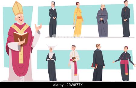 Personnages religieux. Les gens authentiques de l'église catholique exacte illustrations de dessin animé vectoriel ensemble Illustration de Vecteur