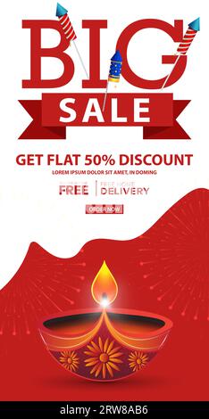Happy Diwali Big sale promotion Poster ou modèle de conception de bannière. Diwali est le festival des lumières. Illustration de Vecteur