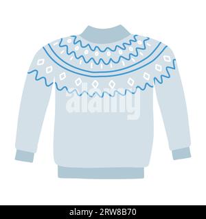 Pull tricoté chaud avec motif jacquard, illustration vectorielle plate de style doodle Illustration de Vecteur