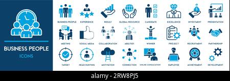Icônes de ligne de gens d'affaires définies. Collection d'icônes de contour d'homme d'affaires. Travail d'équipe, ressources humaines, réunion, partenariat, réunion, groupe de travail, succès Illustration de Vecteur