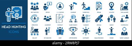 Jeu d'icônes de chasse de tête. Inclus les icônes comme entretien d'emploi, cheminement de carrière, CV et plus encore Illustration de Vecteur