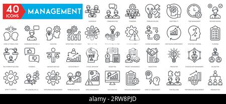 Collection d'icônes de gestion. Thin Line Set contient des icônes telles que Vision, Mission, valeurs, Ressources humaines, expérience et plus encore. Illustration de Vecteur