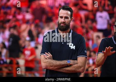 Athènes, Lombardie, Grèce. 17 septembre 2023. LUIGI DATOME au Vassilis Spanoulis honorant la veille du match amical de pré-saison entre l’Olympiacos BC et l’Olimpia Milano au Peace and Friendship Stadium le 17 septembre 2023 à Athènes, Grèce. (Image de crédit : © Stefanos Kyriazis/ZUMA Press Wire) USAGE ÉDITORIAL SEULEMENT! Non destiné à UN USAGE commercial ! Banque D'Images