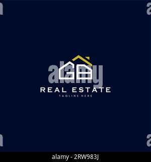 Logo immobilier moderne de lettre GB dans un style linéaire avec bâtiment de toit simple en bleu Illustration de Vecteur