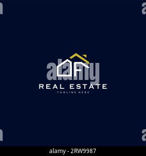 Moderne DE lettre logo immobilier dans un style linéaire avec bâtiment de toit simple en bleu Illustration de Vecteur