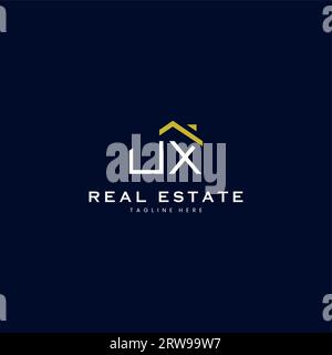Logo immobilier moderne UX letter dans un style linéaire avec construction de toit simple en bleu Illustration de Vecteur