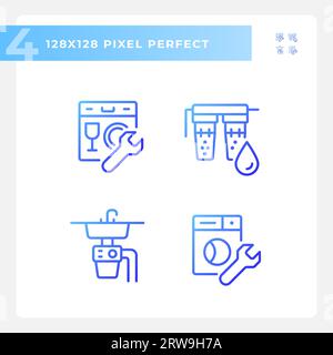 Jeu d'icônes de ligne de plomberie de gradient Pixel Perfect Illustration de Vecteur