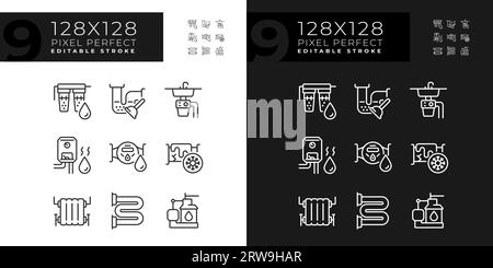 Icônes de plomberie sombres et claires en pixels 2D modifiables Illustration de Vecteur